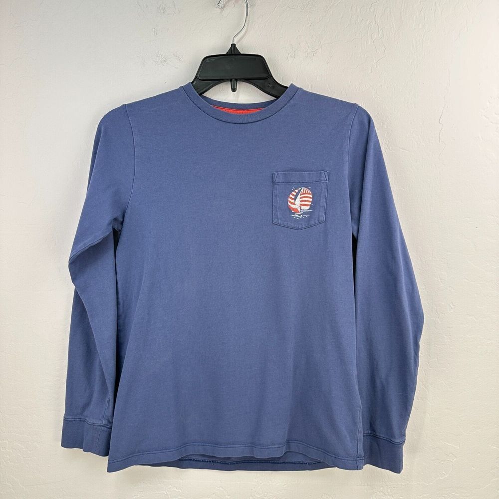 Vineyard Vines Shirt Kids Medium‎ Blue Cotton Sailboat Long Sleeve Crew Neck Tee